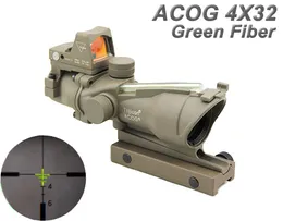 Trijicon Tactical Acog 4x32リアルファイバーソース緑色の照明ライフルスコープRMRミニレッドドットサイトダークアース