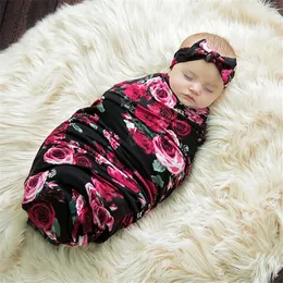 Partihandel-Nyfödd spädbarn Baby swaddle filt Baby bomull sovande swaddle muslin wrap + huvudband sovsäckar