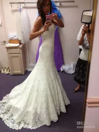 Nuovo arrivo Abiti da sposa in pizzo senza spalline A-line Abito da sposa in pizzo pieno 2019 Abiti da sposa economici Fascia in rilievo vestido de noiva Custom Made