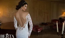 2020 Свадебные платья Berta с прозрачным вырезом, винтажные кружевные свадебные платья с длинными рукавами, сексуальное платье невесты с открытой спиной213B