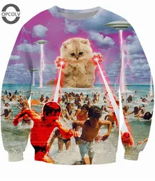 w1219 OPCOLV 2016 The Kitten No One Loved Sweatshirt killer kitty UFOs destroying Outfits Femmes Hommes Cat 3d Jumper Sport Tops Sweats