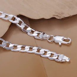 925 Sterling Silver Mens Bracelet 6mm Flat Sideways Chain Link Bracelet  for Men