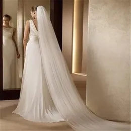 Bridal Veil Ivory White Cathedral Vacker Koreansk Elegant Graceful High Quality 3m Long One Tier Trailing Crystals Wedding Veil med kam