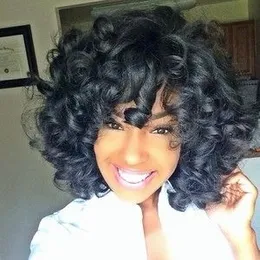 Bob Curly Human Hair Wigs With Bangs Short Brazilian Bouncy Full Lace Virgin Remy Wig För Black Women Lose Front Billigare Till Sale Diva1