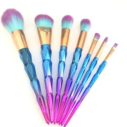 7 pcs/set 3D Diamond Makeup Brushes Professional Make up Brushes with Glitter Blue Diamond Handle Makeup Brush for Face Powder Eyeshadow Lip