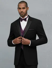 Custom Made Two Button Black Groom Tuxedos Notch Lapel Groomsmen Mens Bröllop Prom Passar (Jacka + Byxor + Vest + Tie) H285