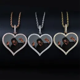 Gold Plated CZ Hotsale Unisex Men Women Hip Hop Customized Photo Heart Pendant Necklaces for Friends Family Hot Gift