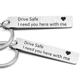 Letter Stainless Steel Women Men Keychains Couple Lover Key Chains Key Ring Promotion Celebration Gift Drive safe i need you