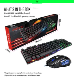 Imice Mouse Keyboard Set Gaming Keyboard Imitation Mekanisk tangentbord med bakgrundsbelysning Wired USB-spel Tangentbord Gamer Mice X7