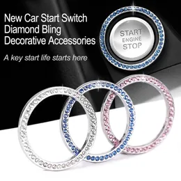 Bilinredning Crystal Rhinestone Cars Bling Ring Emblem Klistermärke Auto Tillbehör Start Motor Switch Knapp Knapp Knappar Diamond Circle