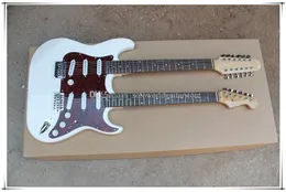 Double Neck Whte body 6+12 Strings Electric Guitar with Rosewood Fingerboard,Red Pickguard,can be customized