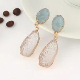 Moda Waterdrop Druzy Drusy Kolczyki Pozłacane Geometria Faux Kamień Naturalny Kamień Rezydencja Kolczyki Dla Kobiet Biżuteria