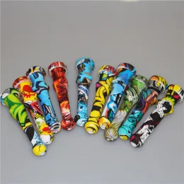 Water Printing smoke Nectar Pipe Collectors With 14mm titanium Tip Dab Straw Oil Rigs Silicone Smoking Pipe glass pipes quartz nail tips