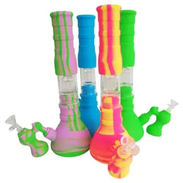 Silicone Tall Glass Water Bongs Beaker 14.4 "Com Catcher Cinzeiro Percolor 14mm Bongo Bongo Destacável Dabilidade De Cera De Óleo Seco Herb Tabaco De Fumo