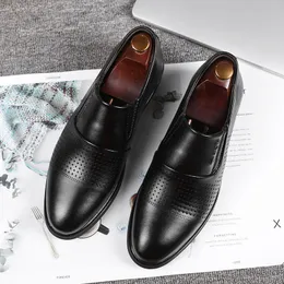 Hot Sale-office shoes men 2019 venting hole leather men's dress shoes business classic shoes men formal sepatu slip on pria