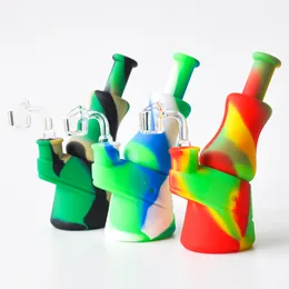 Novo design 6.7 "Silicone Bong com 4mm Quartz Banger Glass Pipe Glass Bong Water Pipe Dab Oil Rig para atacado