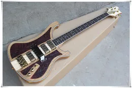 CNC graveringsmönster Neck-Thru-Body Electric Bass Guitar med 4 pickup, Golden Hardware, Kroppsbindning, kan anpassas