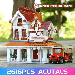 Mold King 11003 Moc Creative StreetView Byggblock Parisisk Restaurang Corner Modell Bricks Kids DIY Educational Toys Presenter