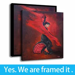 Spanish Flamenco Dancers Paintings Art Office Decor Character Art Print on Canvas - Ready To Hang - Framed