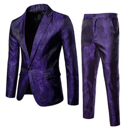 Brand New Men Wedding Tuxedos Jacquard Groom Tuxedos Purple/Burgundy/Black Men Blazer 2 Piece Suit Prom/Dinner Jacket(Jacket+Pants+Tie) 2558