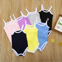Kids Designer Clothes Baby Rompers Summer Suspenders Triangle Jumpsuits Infant Candy Color Article Pit Onesies Sleeveless Bodysuit CYP383