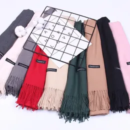 Wholesale-Brand Women ScarfファッションSoild Warm Winter Scarves Pashmina Cashmere Femab Shawls Bandanaをラップします