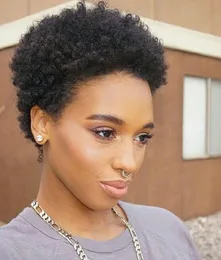 Penteado de alta qualidade macio corte curto kinky curly perucas Africano Ameri Simulação cabelo humano curto kinky curly peruca em estoque