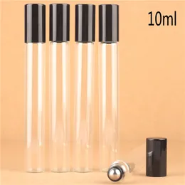 10PCS 10ML أسود / الذهب كاب إفراغ مسح الزجاج من الضروري النفط / عطور إعادة الملء لفة على زجاجة مع الفولاذ المقاوم للصدأ الأسطوانة الكرة