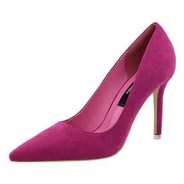 {D&Henlu}Women Shoe Purple Shoes Heel Woman Flock High Heels Women Pumps Ladies Office Shoes Pointed Toe Summer Heels