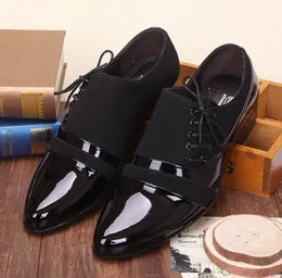 Gorąca Sprzedaż - Popularny Nowy Bok Lace-UP Black PU Klej Skórzane Męska Sukienka Buty Biznesowe Plisowane Obuwie Buty Ślubne Groom