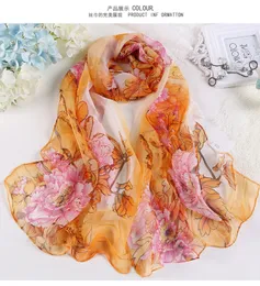 Korean version of the scarf long female thin section Qiao Qi scarf simulation thin section leaf parrot peony scarf WY330