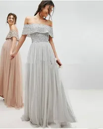 Country Silver maternity bridesmaid dresses with cape Sexy Off The Shoulder Sequins Maid Of Honor Dress Cheap Robes de demoiselles d'honneur