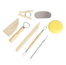 DIY Pottery Tool 8Pcs/Set Clay Ceramics Molding Tools - Stainless Steel Wood Sponge Tool Set For Home Handwork Supplies