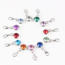 12 Month Round Crystal Birthstone Charms Dangle Charm With Lobster Clasp for DIY Jewelry Making 12pcs/lot