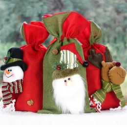 Christmas Santa Sack Candy Cookie Gift Bags Santa Snowman Elk Stocking with Cord Drawstring Xmas Holiday Party Wedding Decoration JK1910