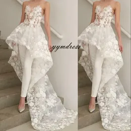 Elegant Overskirts Jumpsuits Wedding Dresses 2019 New Sheer Sweetheart Neck Lace Bohemian Beach Bridal Gowns Boho Wedding Dress Pants