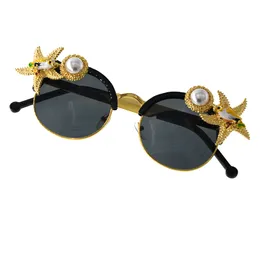 Fashion- European and American sunglasses heavy industries carved pearls pearl elements sunglasses women's luxurious personalities exagg