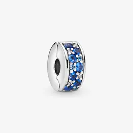 Ny ankomst 100% 925 Sterling Silver Blue Pave Clip Charm Fit Original European Charm Bracelet Mode Smycken Tillbehör