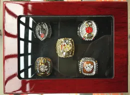 5PCS Clemson Tigrar National Championship Ring Set med trä display Box Case Fan Gift 2019 Partihandel Drop Shipping