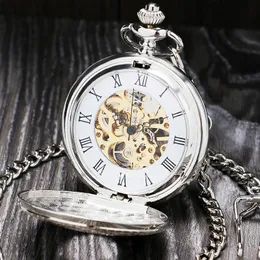 Vintage Silver Roman Number Mechanical Pocket Watch Double Open Case Fob Watch P803C