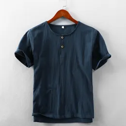 Men Summer Casual Linen Short Sleeved Shirt Fashion Collarless Cotton Linen Shirt S-5XL Loose Men's Short Shirts WS994-1