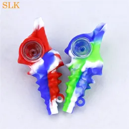 Unique conch design silicone smoking pipes 4.72inch mixing color hand pipe with glass tobacco bowl oil burner glass pipes