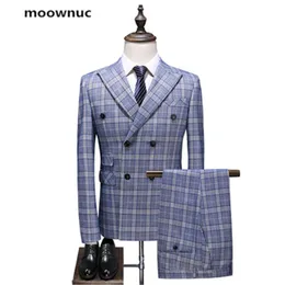 (Jacke + Weste + Hosen) 2019 herbst neue männer business hochzeit Anzug männer Volle kleid Mann mode gitter Anzüge Klassische anzüge S--5XL