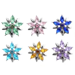 10 sztuk / partia Snap Przycisk Biżuteria Kolor Rhinestone Flower Snap Przyciski Fit 18mm Bransoletki Bransoletki DIY Jewelry