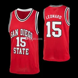 Kawhi Leonard # 15 San Diego State College الأحمر الرجعية كرة السلة الفانيلة رجل مخيط مخصص أي رقم الاسم