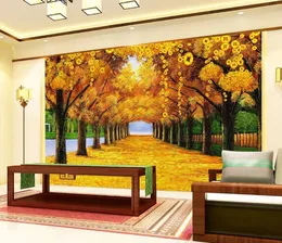 カスタム写真の壁紙3 dの抽象的なフォーチュンツリーゴールドアベニューの背景壁画の壁画リビングルームソファーテレビの背景