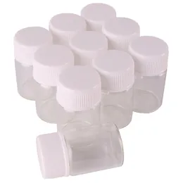 100ピース22 * 35mm 6ml透明ガラス香水スパイスボトル白いプラスチックねじキャップ小さなジャーバイアルDIYクラフト