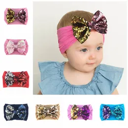 19 Kolory Baby Duże Cekiny Bowknot Headbands Moda Cekin Bow Head Wrap Baby Top Knot Nylon Headband Girl Fryzury M455