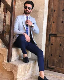 夏のリネン新郎Tuxedos 2019 1つのボタンピークの襟のメンズは、プロムのパーティーの結婚式のブレザージャケット（ジャケット+ズボン）