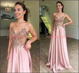 Elegant satin applique prom klänningar med band spaghetti a-line 2k19 afrikansk formell fest plus storlek kväll klänningar gäst bär robe de soiree